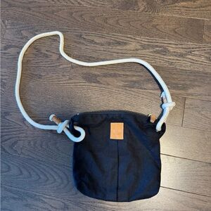 Hoi Bo Stylish Black Crossbody Bag linen like black fabric with rope straps